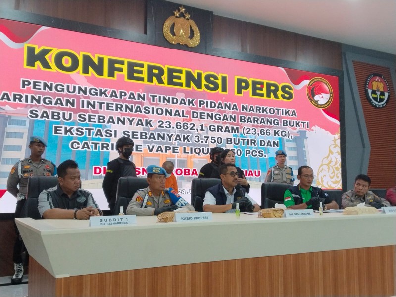 Ditresnarkoba Polda Riau Ungkap Sabu, Ekstasi dan Catridge Vape Liquid Senilai 25,4 Milyar, Pelaku Terancam Hukuman Mati