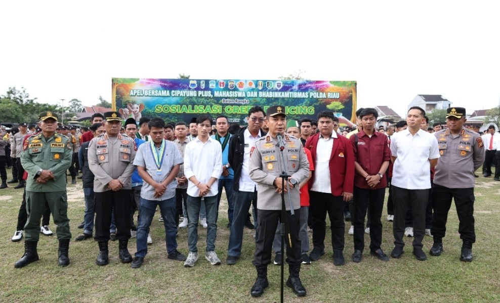Polda Riau Menggelar Apel Bersama Cipayung Plus, Sosialisasi Green Policing