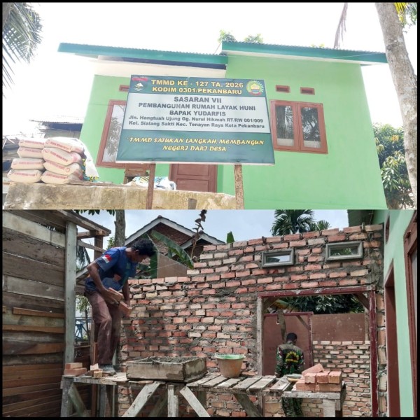 Satgas TMMD Kodim 0301/Pekanbaru Kebul Pengerjaan RTLH Almarhum Yudarfis, Progres 92 Persen