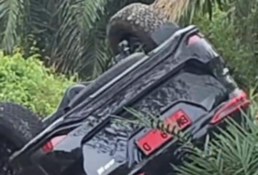 Mobil Dinas Wakil Ketua DPRD Bengkalis Fraksi Gerindra Jungkir Balik ke Parit