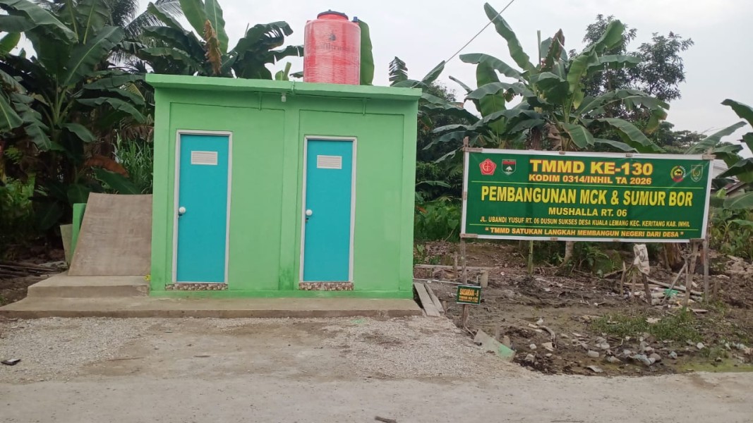 Wujudkan Sanitasi Sehat, Satgas TMMD ke-130 Kodim 0314/Inhil Rampungkan Pembangunan MCK dan Sumur Bor