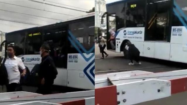 Kronologi Bus Transjakarta Macet Ditengah Rel KA Saat Akan Melintas