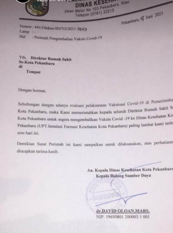 Diskes Tarik Vaksin di 28 Rumah Sakit