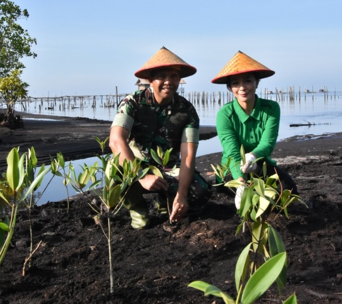 Peringatan HUT Persit KCK ke-80, Danrem 031/WB Dampingi Pangdam XIX/ TT Laksanakan Penanaman Mangrove di Bengkalis