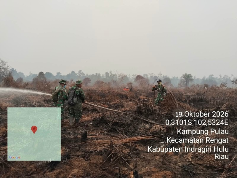 Sinergi TNI, Polri dan BPBD Terus Berlanjut, Karhutla di Rengat Ditangani