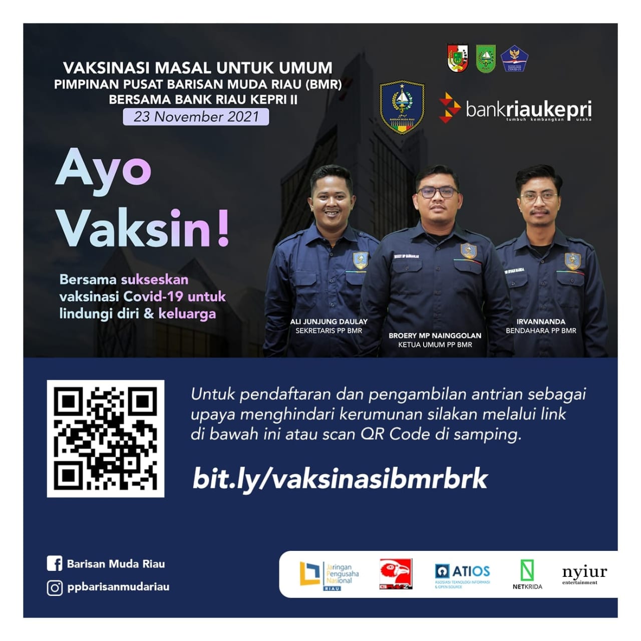 Barisan Muda Riau Bersama Bank Riau Kepri Gelar Kembali Vaksinasi Tahap Dua