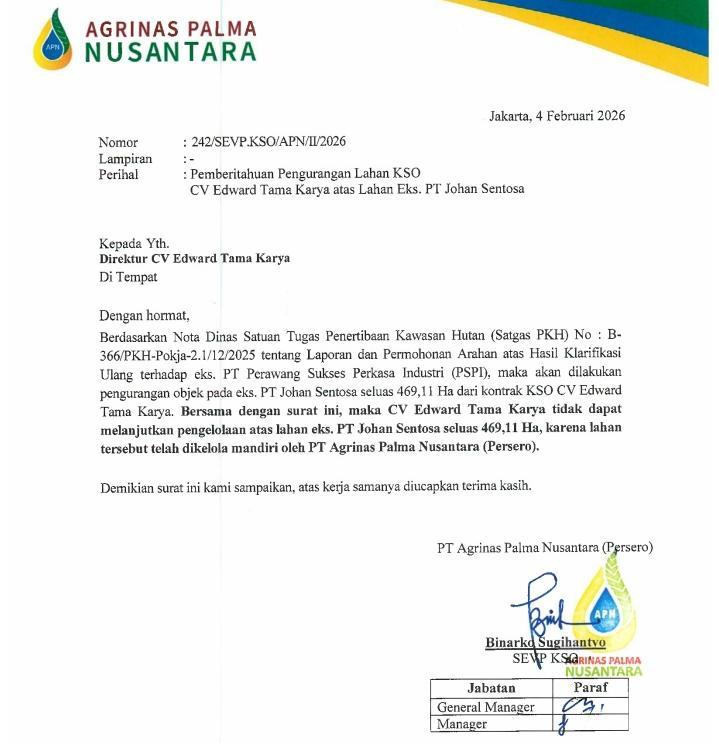 Negara Tak Boleh Kalah,,!! KSO CV ETK Dibatalkan, Tapi Masih Panen Sawit, PT. Agrinas Palma Nusantara Desak Pihak Kepolisian Tindak Tegas KSO CV ETK