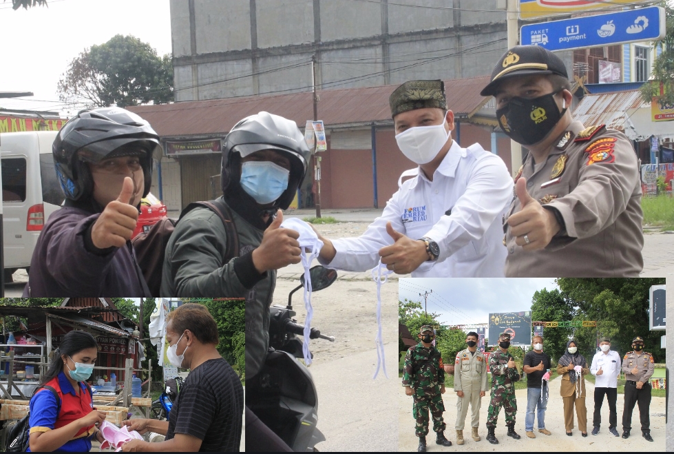Cegah Corona, FPR Bersama Kapolsek Tenayan dan BPBD serta Camat Tenayan Bagi-bagi Ribuan Masker